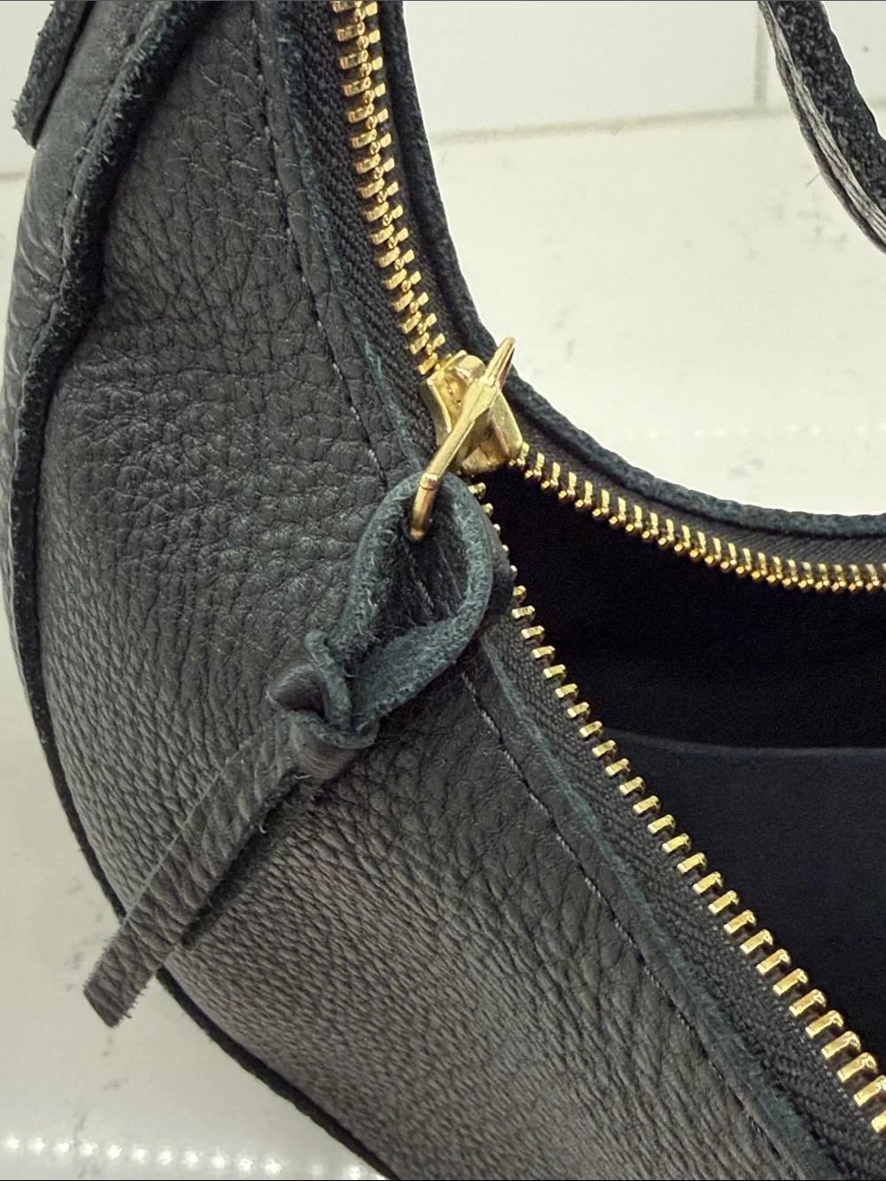 Portland Leather crescent Classic Black Leather Shoulder Bag